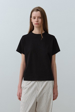 W 코튼 베이직 반팔 티셔츠 Black
