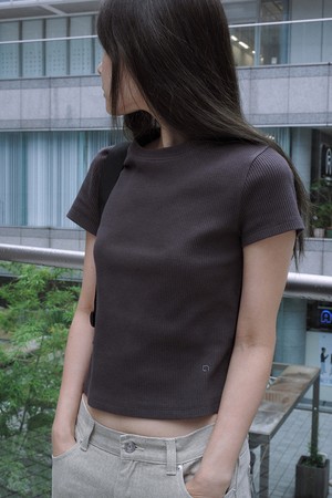 W 골지 반팔 티셔츠 Dark Brown
