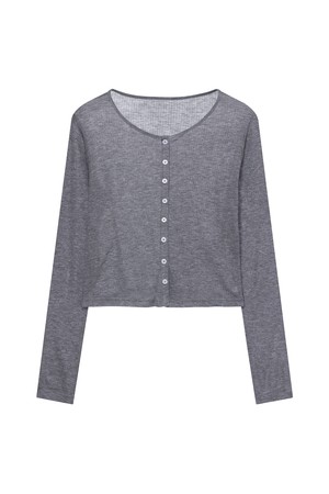 W 크롭 니트 가디건 Melange Gray