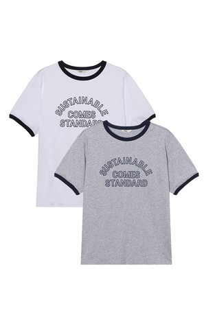 [2PACK] 코튼 링거 반팔 티셔츠 White Gray