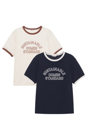 [2PACK] 코튼 링거 반팔 티셔츠 Cream Navy