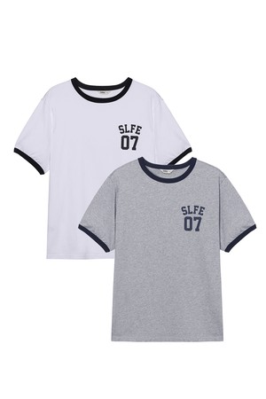 [2PACK] 코튼 링거 반팔 티셔츠 2 White Gray