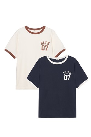 [2PACK] 코튼 링거 반팔 티셔츠 2 Cream Navy