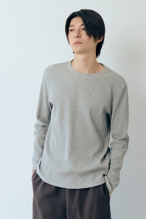 골지 라운드 긴팔 티셔츠 Melange Gray