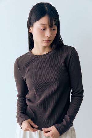 골지 라운드 긴팔 티셔츠 Dark Brown
