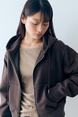 W 에센셜 스웻 후드 집업 Brown