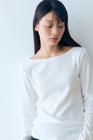 W 골지 보트넥 리버서블 티셔츠 White