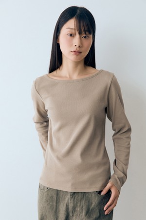 W 골지 보트넥 리버서블 티셔츠 Mocha