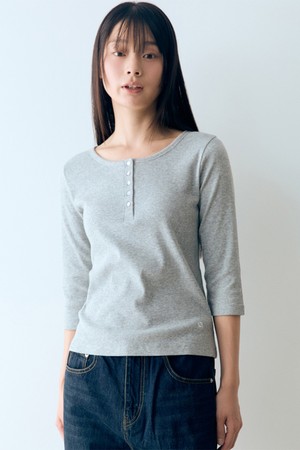 W 골지 7부 티셔츠 Melange Gray