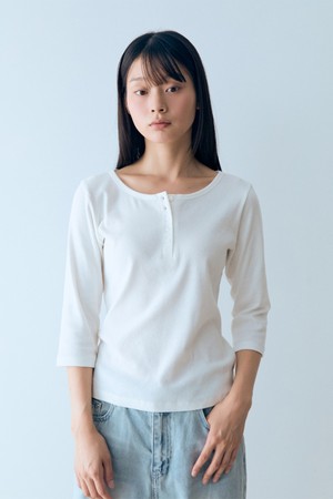 W 골지 7부 티셔츠 White