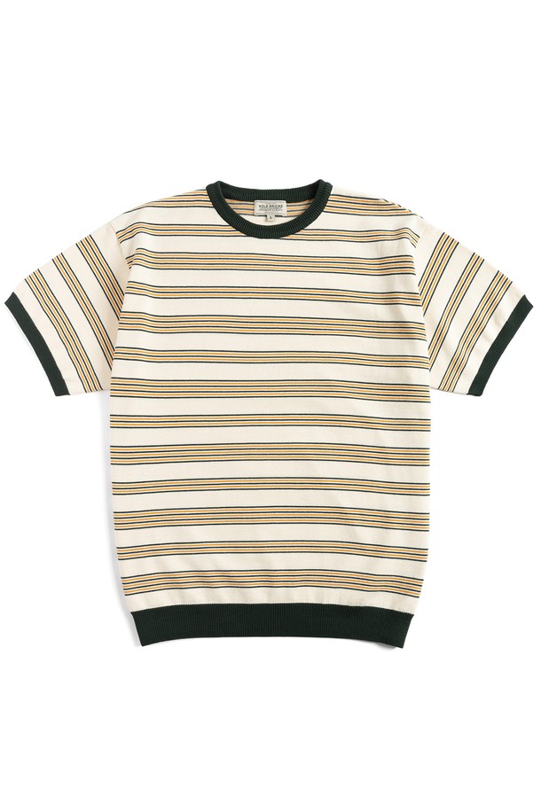 WILD BRICKS - 반팔티셔츠 - TC KNITTED STRIPE T-SHIRT (green&yellow)