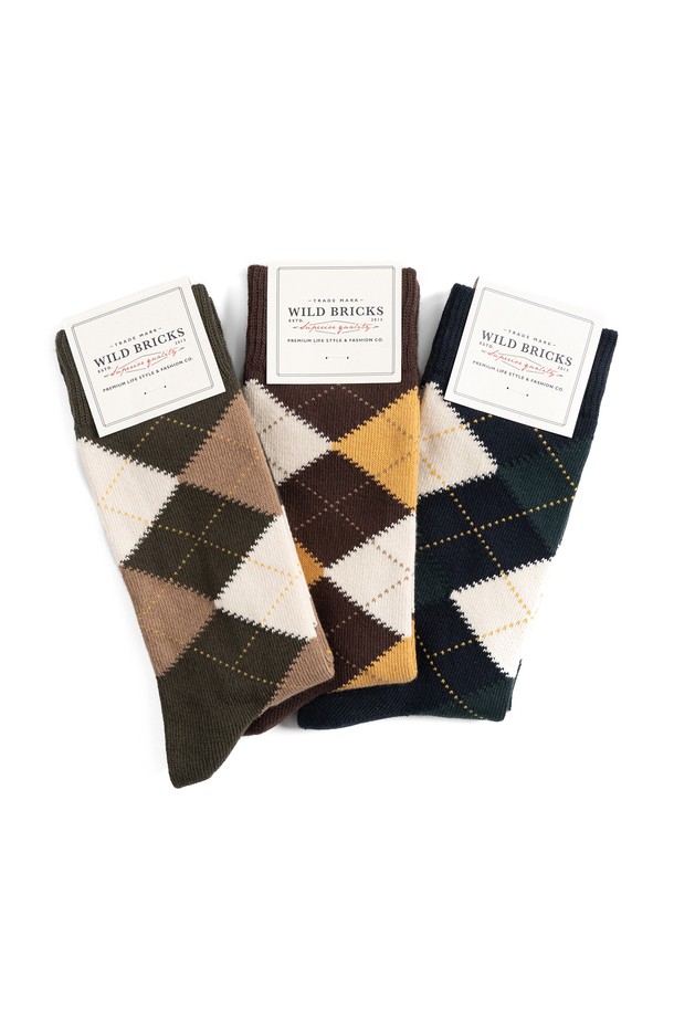 WILD BRICKS - 양말 - CL ARGYLE SOCKS SET (OLIVE GREEN/BROWN/NAVY)