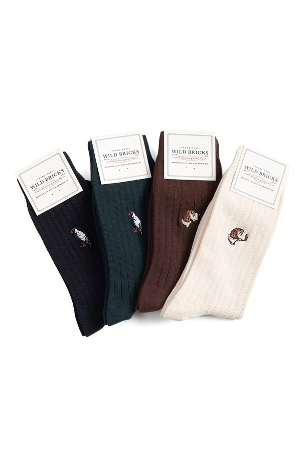 WILD BRICKS - 양말 - HD/SP ANIMAL SOCKS SET (ivory/brown/green/navy)