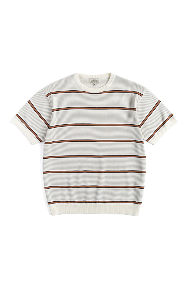 WILD BRICKS - 반팔티셔츠 - FN KNITTED STRIPE T-SHIRT (brown)