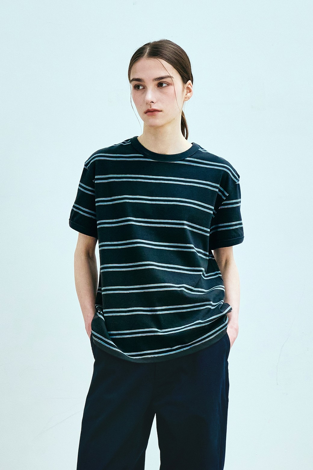 vintage stripe s/s tee(womens) charcoal_UNIFORM BRIDGE