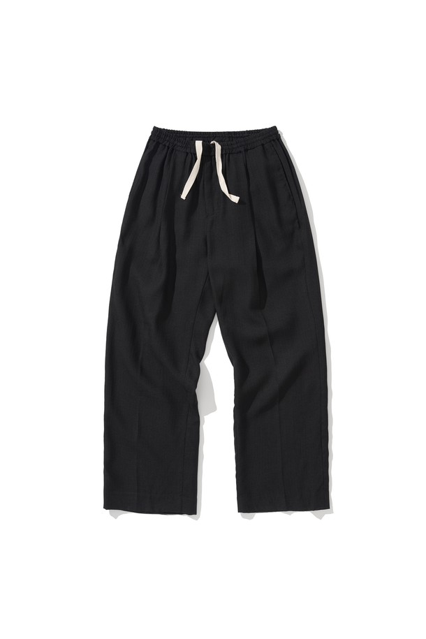 UNIFORM BRIDGE - 캐주얼팬츠 - one tuck linen easy pants  black