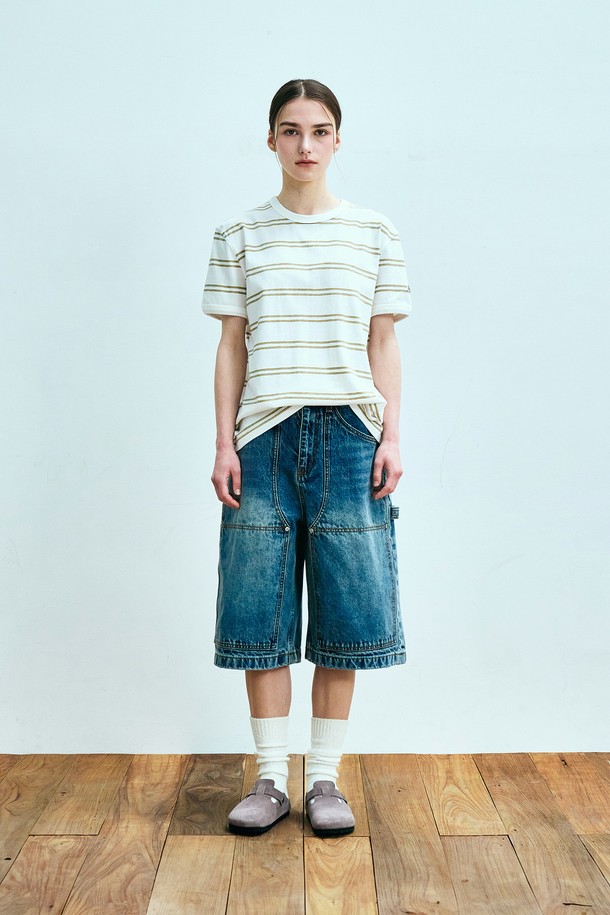 [ UNIFORM BRIDGE]★vintage stripe s/s tee Uniform Bridge Vintage Stripe L/S Tee | Mint | Canoe Club