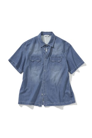 sawtooth western denim s/s shirt 6oz light indigo washed