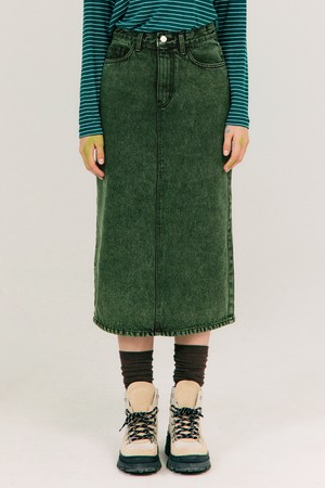 [21FW] Color-dying Denim Skirt_Dark Green