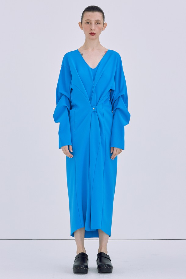 WNDERKAMMER - 긴소매 원피스 - [22SS] Shirring Backless Long Dress_Blue