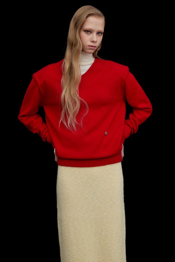 WNDERKAMMER - 스웨터 - Classic V-neck Knit_Red