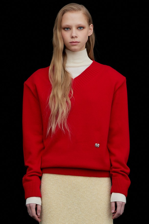 WNDERKAMMER - 스웨터 - Classic V-neck Knit_Red