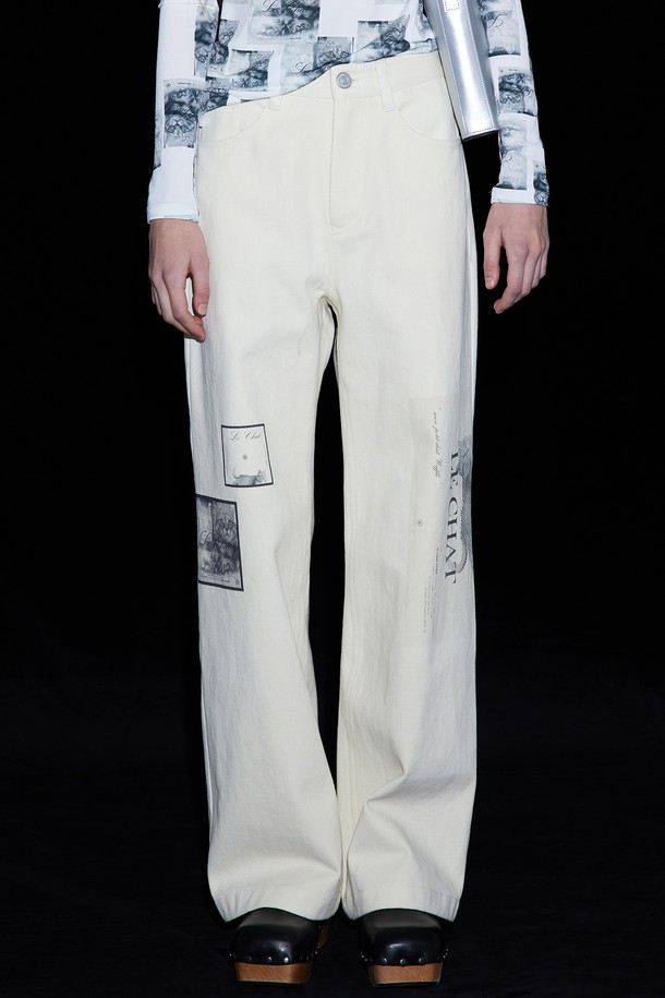 WNDERKAMMER - 롱/미디팬츠 - Waffle Straight Pants_Ivory