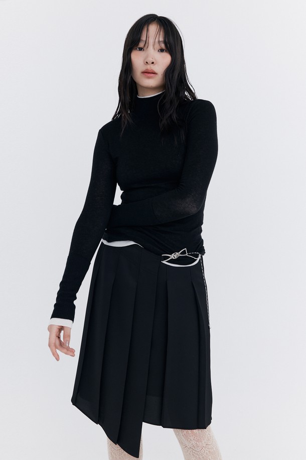 WNDERKAMMER - 긴소매 티셔츠 - Knit Rib Half Turtleneck T-shirt_Black