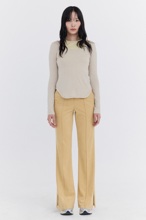 WNDERKAMMER - 롱/미디팬츠 - Corduroy semi-Bootcut Pants_Yellow