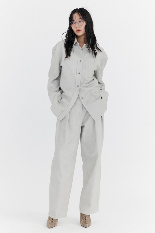 WNDERKAMMER - 롱/미디팬츠 - Washed Cotton Wide Pants_Grey