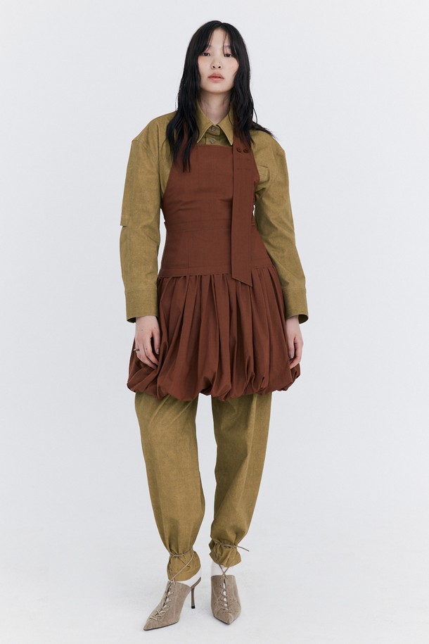 WNDERKAMMER - 민소매 원피스 - Balloon Layered Dress_Brown