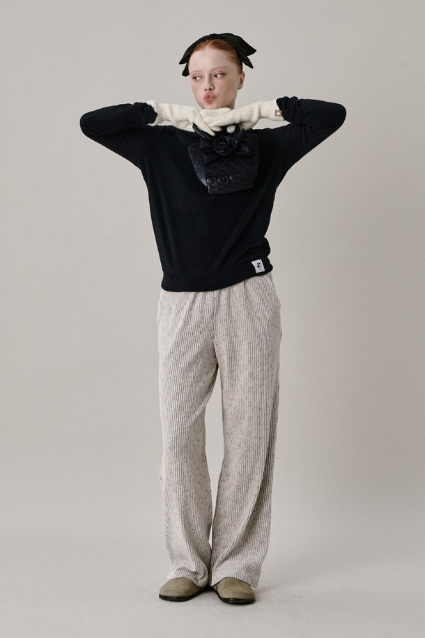 JUNEJUNE SPACE - 롱/미디팬츠 - 24 Two Tone Velour Pants_Ivory