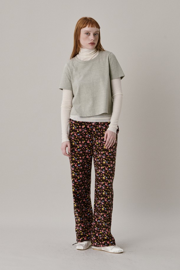 JUNEJUNE SPACE - 롱/미디팬츠 - Flower Fleece Jogger Pants_Brown