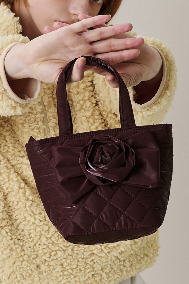 JUNEJUNE SPACE - 토트백 - Quilted Ribbon Mini bag_Burgundy