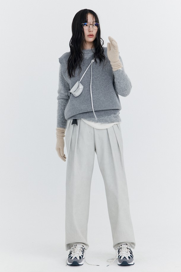 wnderkammer - 롱/미디팬츠 - Washed Cotton Wide Pants_Grey