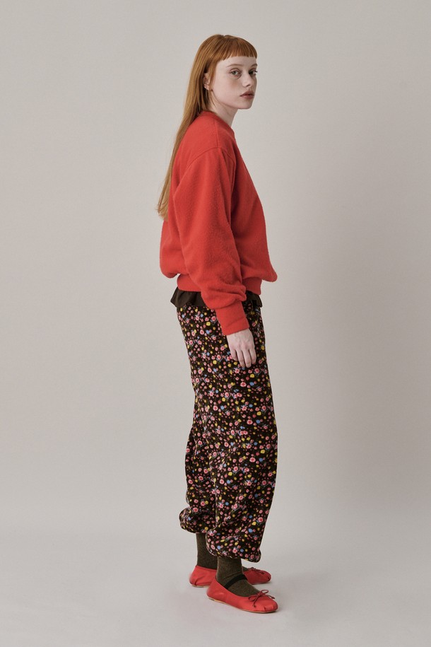 JUNEJUNE SPACE - 롱/미디팬츠 - Flower Fleece Jogger Pants_Brown