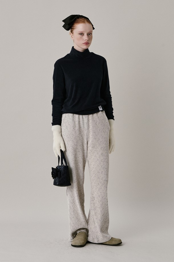 JUNEJUNE SPACE - 롱/미디팬츠 - [10차 리오더] 24 Two Tone Velour Pants_Ivory