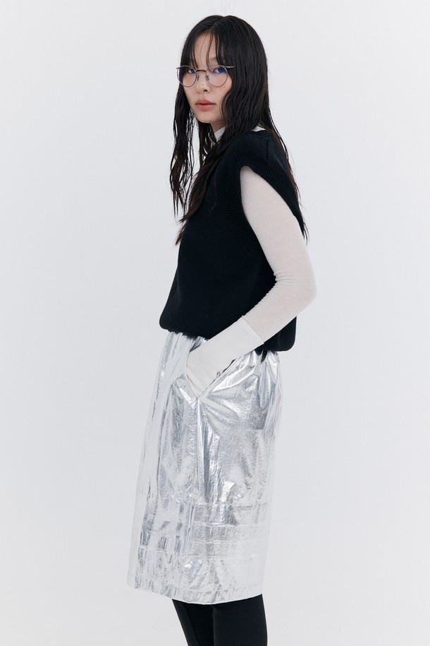 WNDERKAMMER - 미디스커트 - Raw-cut Tuck Skirt_Silver