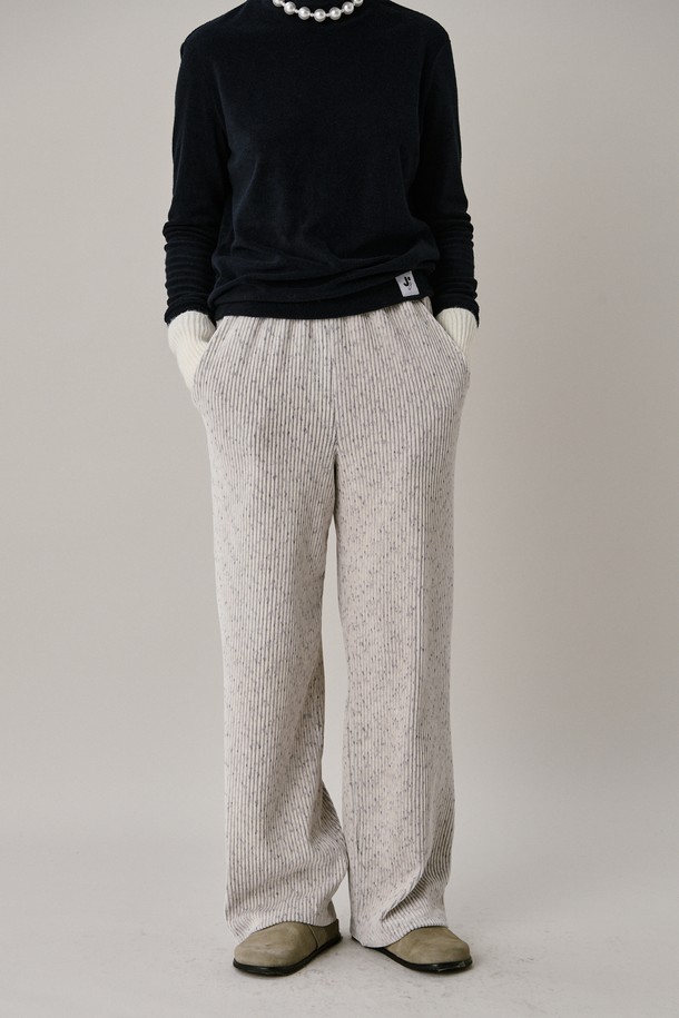 JUNEJUNE SPACE - 롱/미디팬츠 - [10차 리오더] 24 Two Tone Velour Pants_Ivory