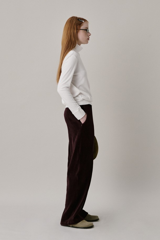 JUNEJUNE SPACE - 롱/미디팬츠 - [10차 리오더] 24 Two Tone Velour Pants_Burgundy