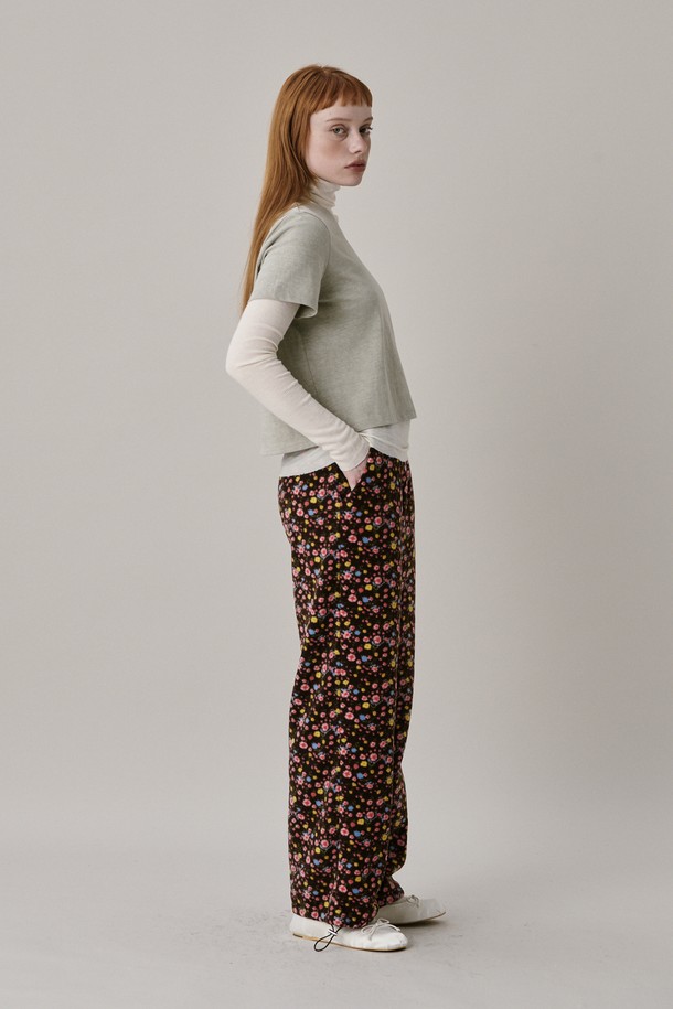 JUNEJUNE SPACE - 롱/미디팬츠 - Flower Fleece Jogger Pants_Brown