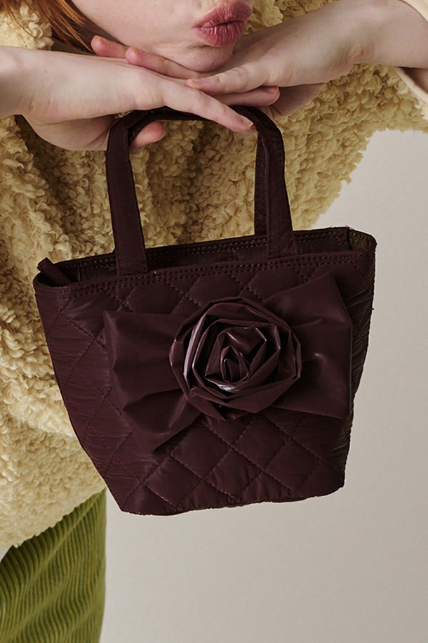 JUNEJUNE SPACE - 토트백 - Quilted Ribbon Mini bag_Burgundy