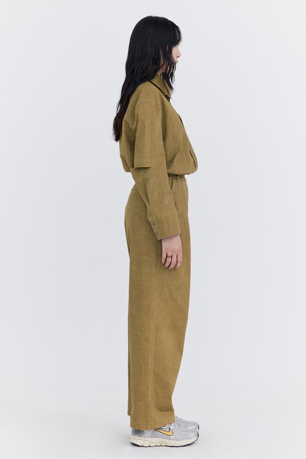 WNDERKAMMER - 롱/미디팬츠 - Washed Cotton Wide Pants_Khaki