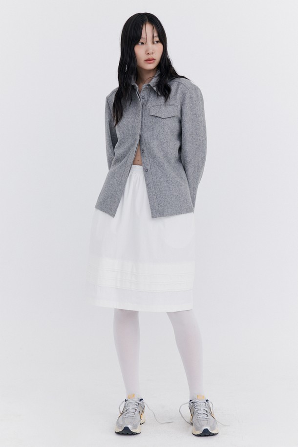 WNDERKAMMER - 미디스커트 - Raw-cut Tuck Skirt_White