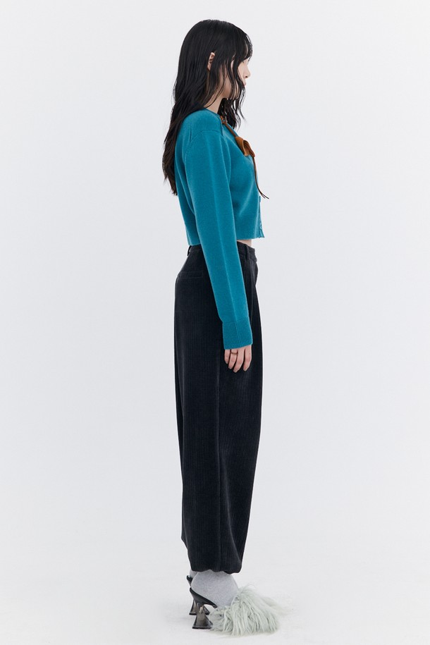 WNDERKAMMER - 가디건 - Open Point Crop Knit Cardigan_Turquoise Blue