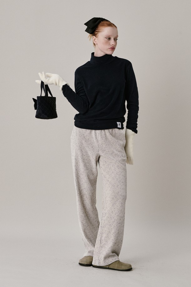 JUNEJUNE SPACE - 롱/미디팬츠 - [10차 리오더] 24 Two Tone Velour Pants_Ivory