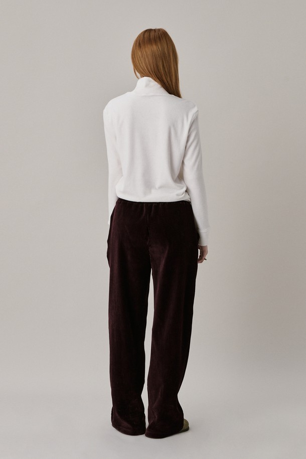 JUNEJUNE SPACE - 롱/미디팬츠 - [10차 리오더] 24 Two Tone Velour Pants_Burgundy