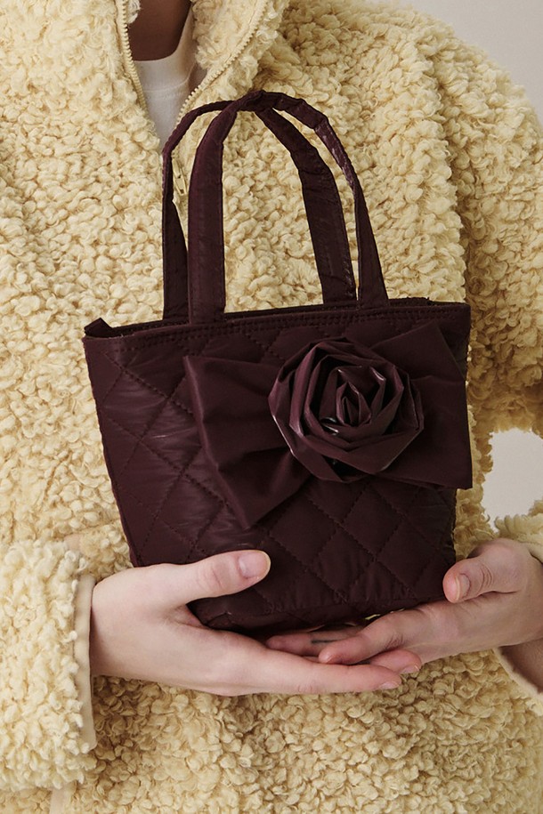 JUNEJUNE SPACE - 토트백 - Quilted Ribbon Mini bag_Burgundy