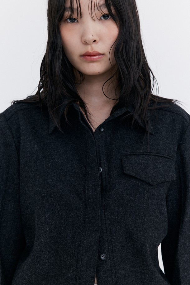 WNDERKAMMER - 셔츠 - Wool Slim-Line Shirt_Charcoal