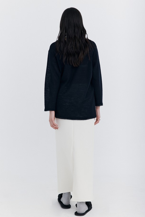 WNDERKAMMER - 긴소매 티셔츠 - Wool Button Line T-shirt_Navy